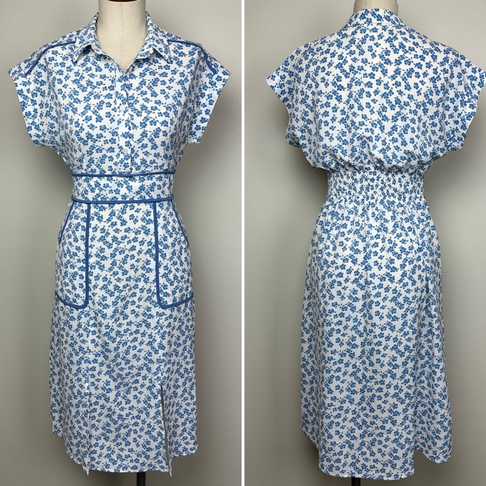 Monteau White and Blue Floral Dress